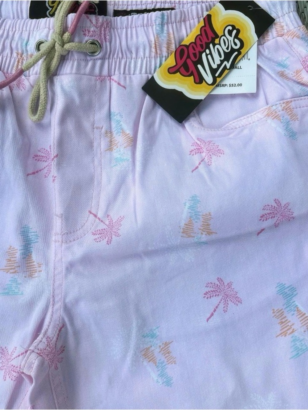 Good Vibes Men's Pink Palm Print Draw String Shorts